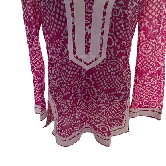 Tory Burch Red Tunic with Graphic Style and 3/4 Sleeves - Picture 4 of 7